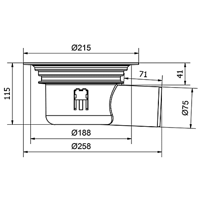 PURUS grīdas noteka S-Serie Oden 75 ar horizontālu izvadu (7110405)