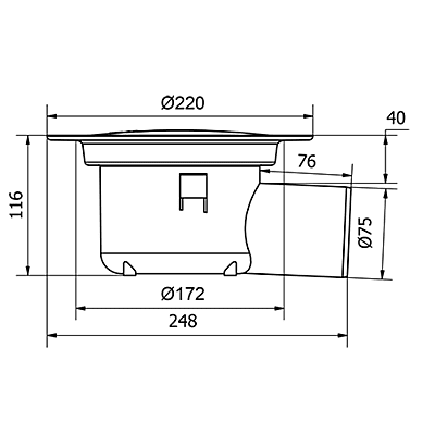 PURUS Floor drain Oden NOOD 75 side