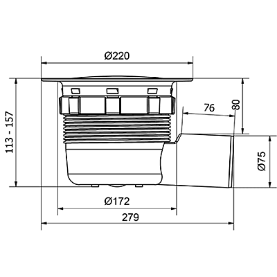 PURUS grīdas noteka Flex 75 ar horizontālu izvadu (7113591)