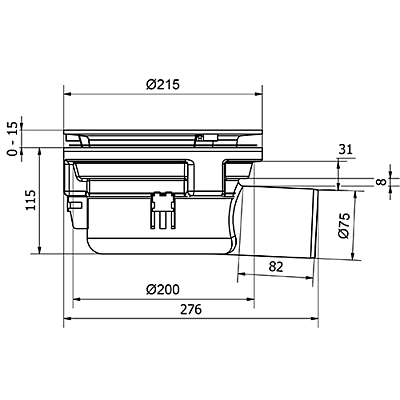 PURUS floor drain Saga 75 ar horizontālu izvadu (7113609)