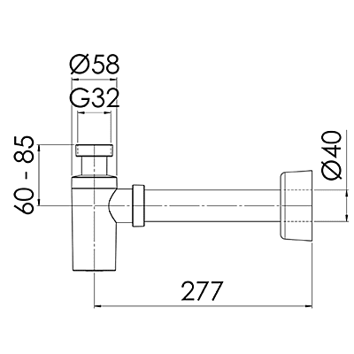 PURUS ūdens sifona komplekts sienai 1 1/4 xØ40