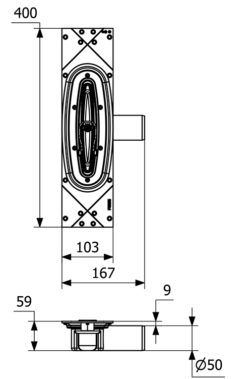 Purus Line traps bez režģa 700 Ø50 zemā profila ar sānu izteku
