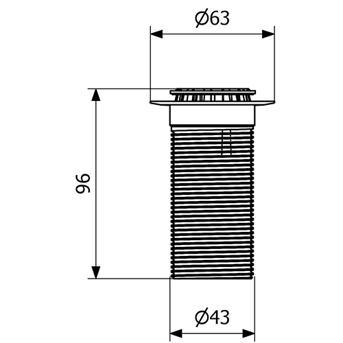 PURUS PUM vertikālā izlietnes izplūde ar integrētu pretsmakas membrānu (sausais traps) 1 1/4 H=90 mm