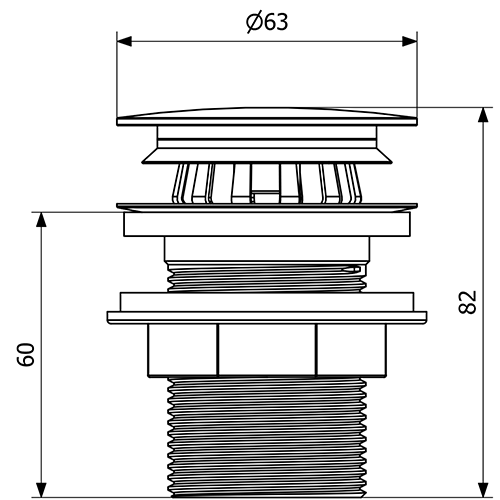 PURUS PUM vertikālā izlietnes izplūde ar integrētu pretsmakas membrānu (sausais traps) 1 1/4 H=60 mm