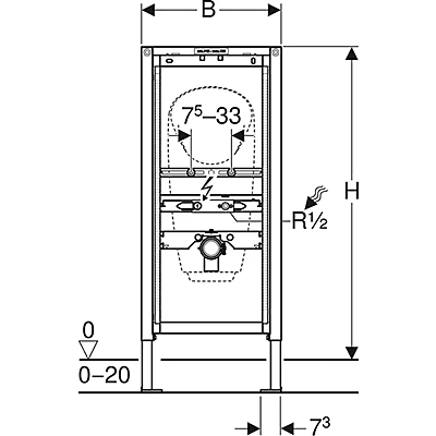 Geberit Duofix elements pisuāram, 112–130 cm, universāls, pusautomātiskajam virsapmetuma noskalošanas panelim