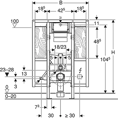 Geberit Duofix elements sienas tualetes podam, 112 cm, ar Sigma 12 cm zemapmetuma skalojamo tvertni, cilvēkiem ar īpašām vajadzībām, roku balstiem