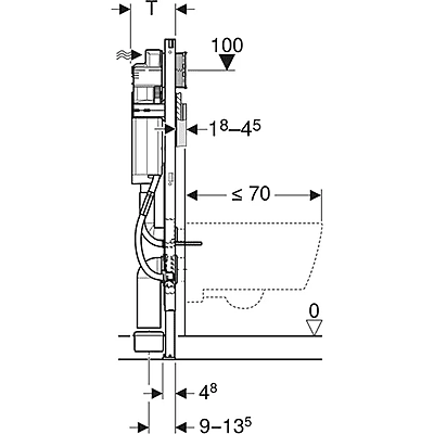 Geberit Duofix elements sienas tualetes podam, 112 cm, ar Sigma 12 cm zemapmetuma skalojamo tvertni, cilvēkiem ar īpašām vajadzībām, roku balstiem