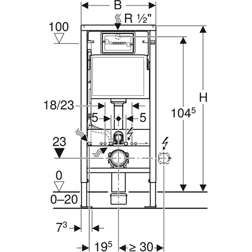 Geberit DuofixBasic elements sienas tualetes podam, 112 cm, ar Delta 12 cm zemapmetuma skalojamo tvertni