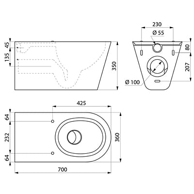 Delabie pie sienas piekarināma 700 S WC pods cilvēkiem ar kustību traucējumiem