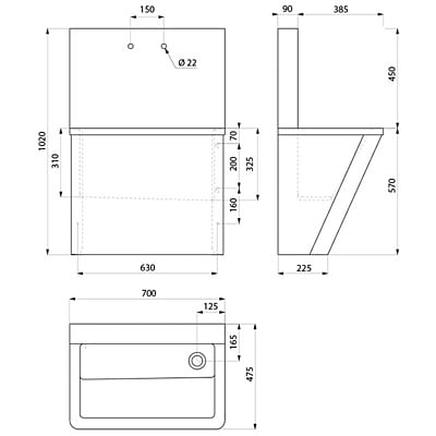 Delabie Surgical scrub-up trough with high upstand (two holes)