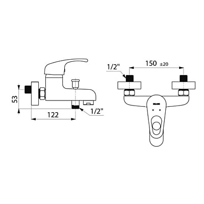 Delabie Wall-mtd shower-bath mixer