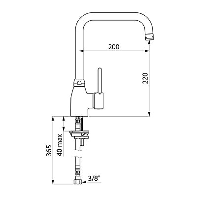 Delabie viena cauruma mehāniskais maisītājs ar grozāmu snīpi H. 220mm L. 200mm