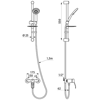 Delabie Shower kit with mechanical mixer