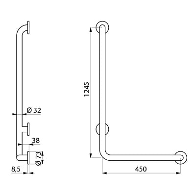 Delabie White L-shaped anti-bacterial Nylon shower grab bar, H. 1,245mm