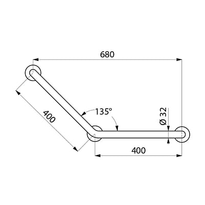 Delabie Angled Nylon grab bar 135°, white, anti-bacterial, 400 x 400mm