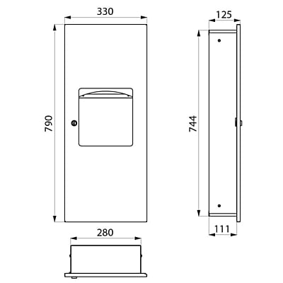 DELABIE padziļināts kombinētais papīra dvieļu dozators/tvertne - 10L