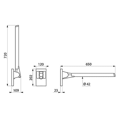 Delabie Be-Line nolaižamā atbalsta sliede, L.650 mm, matēta melna