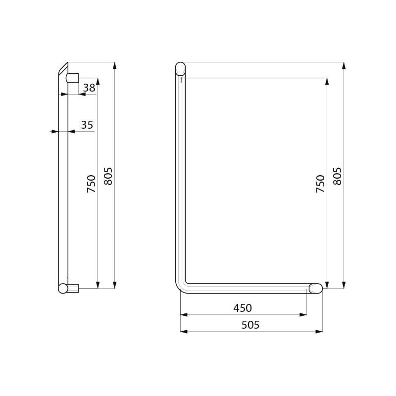 DELABIE Be-line® L-veida stienis, antracīts, H. 750mm DELABIE Be-line® L-veida stienis, antracīts, H. 750mm