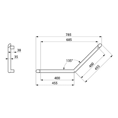 Delabie Be-Line® matēts melns leņķiskais satvērēja stienis 135°, 400 x 400 mm