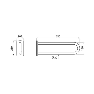 Delabie White NylonClean anti-bacterial Nylon fixed support rail, L. 650mm