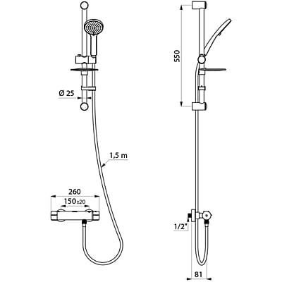 Delabie Shower kit with thermostatic mixer